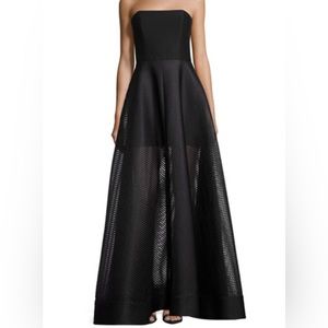 Halston Heritage Strapless Evening Gown w/ Sheer Striped Skirt